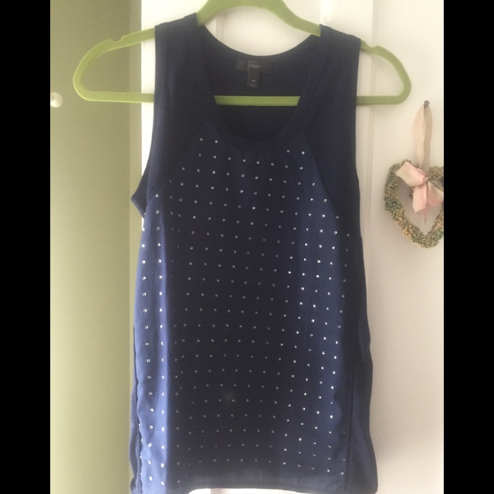 Jcrew sleeveless navy rhinestone top